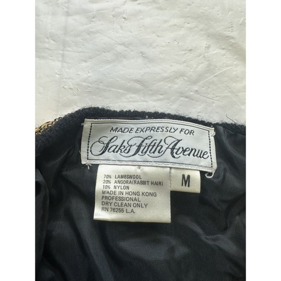 Vintage SAKS 5TH AVENUE Black Beaded Sequin Lambswool Cardigan Size Medium - Picture 3 of 7